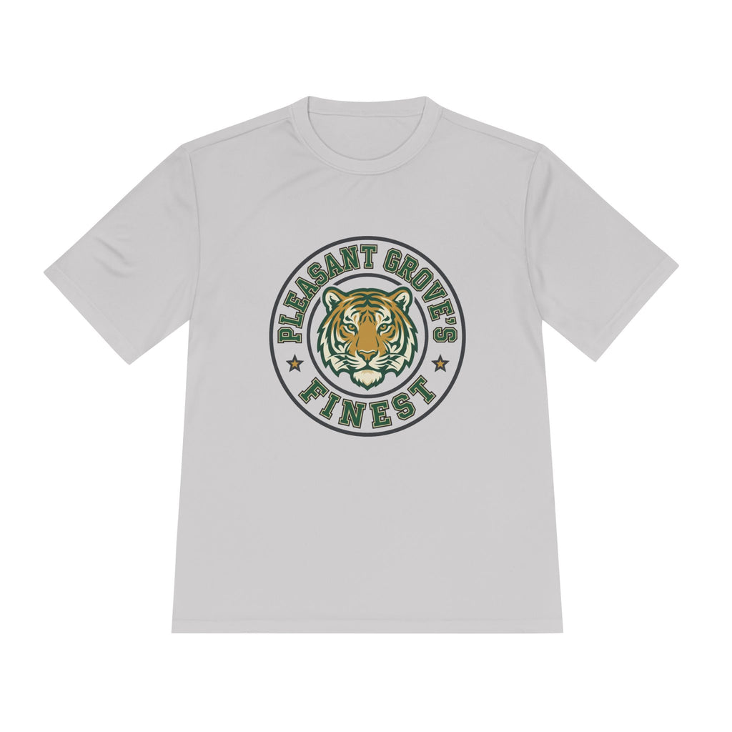 Tiger Crest Tee — "Pleasant Grove's Finest" Moisture-Wicking Shirt