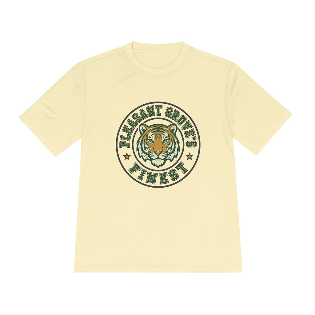 Tiger Crest Tee — "Pleasant Grove's Finest" Moisture-Wicking Shirt