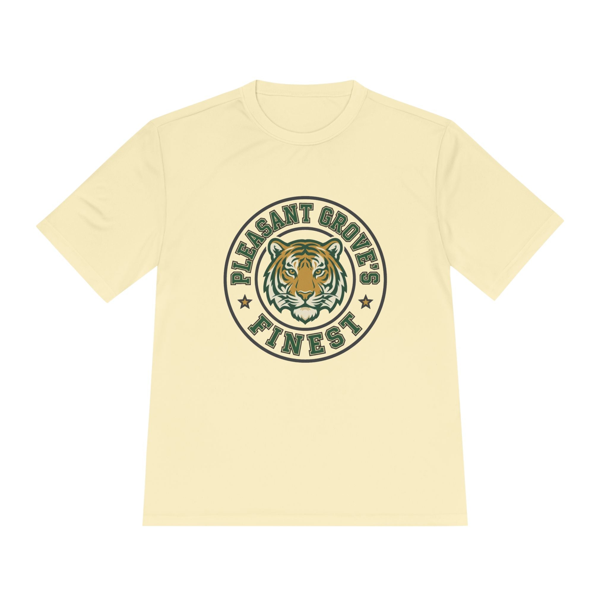 Tiger Crest Tee — "Pleasant Grove's Finest" Moisture-Wicking Shirt