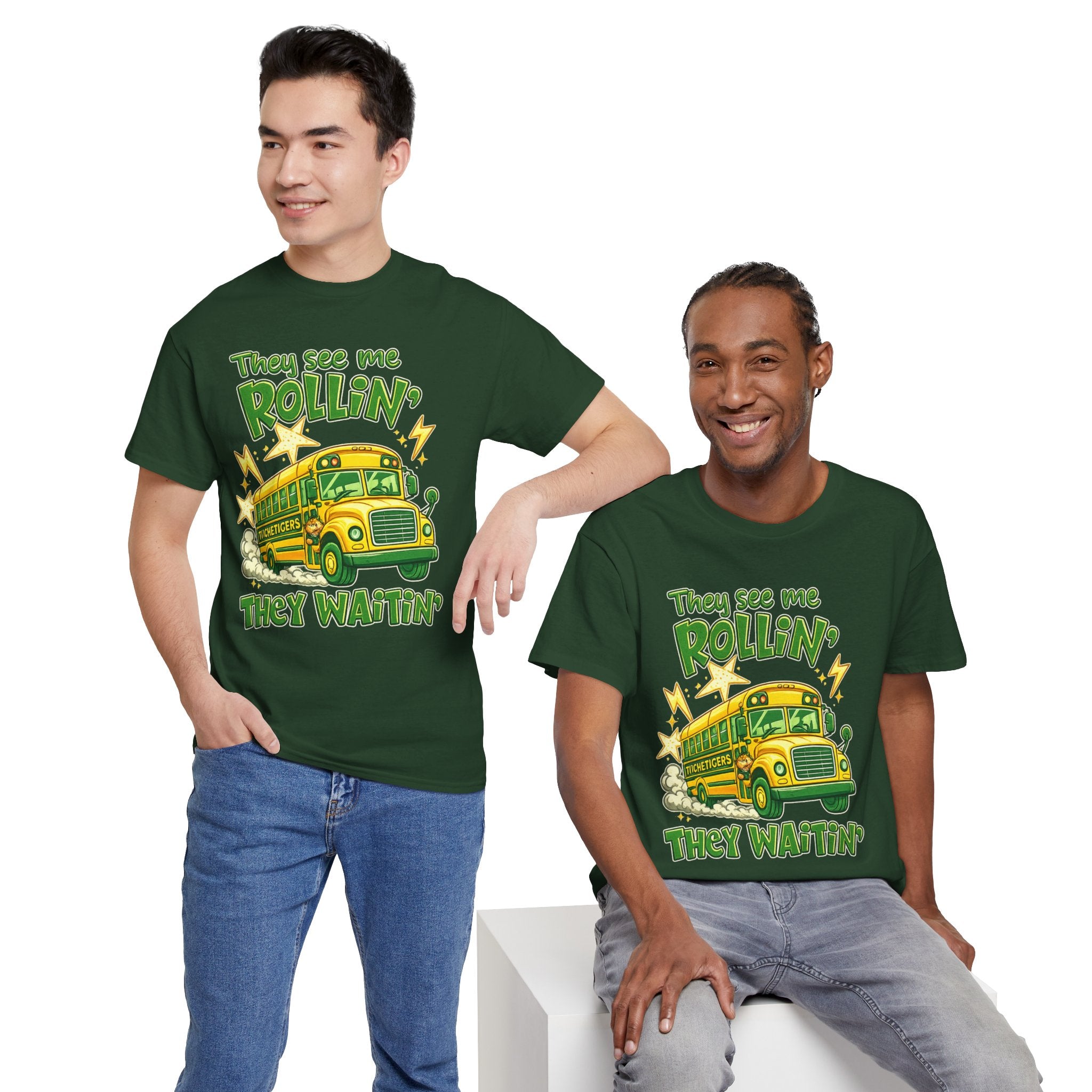 School Bus Driver Graphic Adult Tee — "They See Me Rollin', They Waitin'"