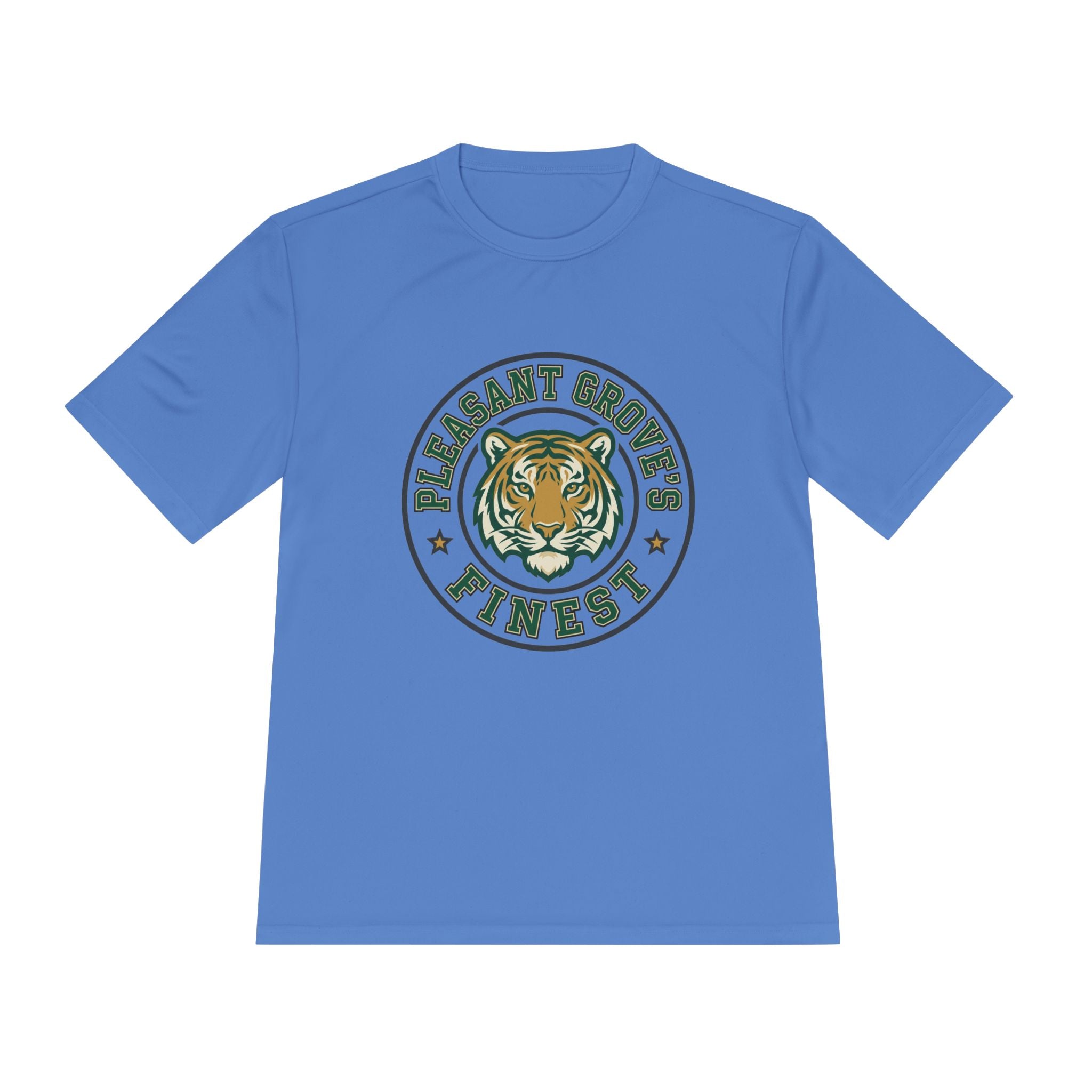 Tiger Crest Tee — "Pleasant Grove's Finest" Moisture-Wicking Shirt