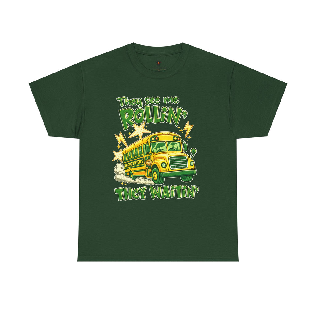 School Bus Driver Graphic Adult Tee — "They See Me Rollin', They Waitin'"