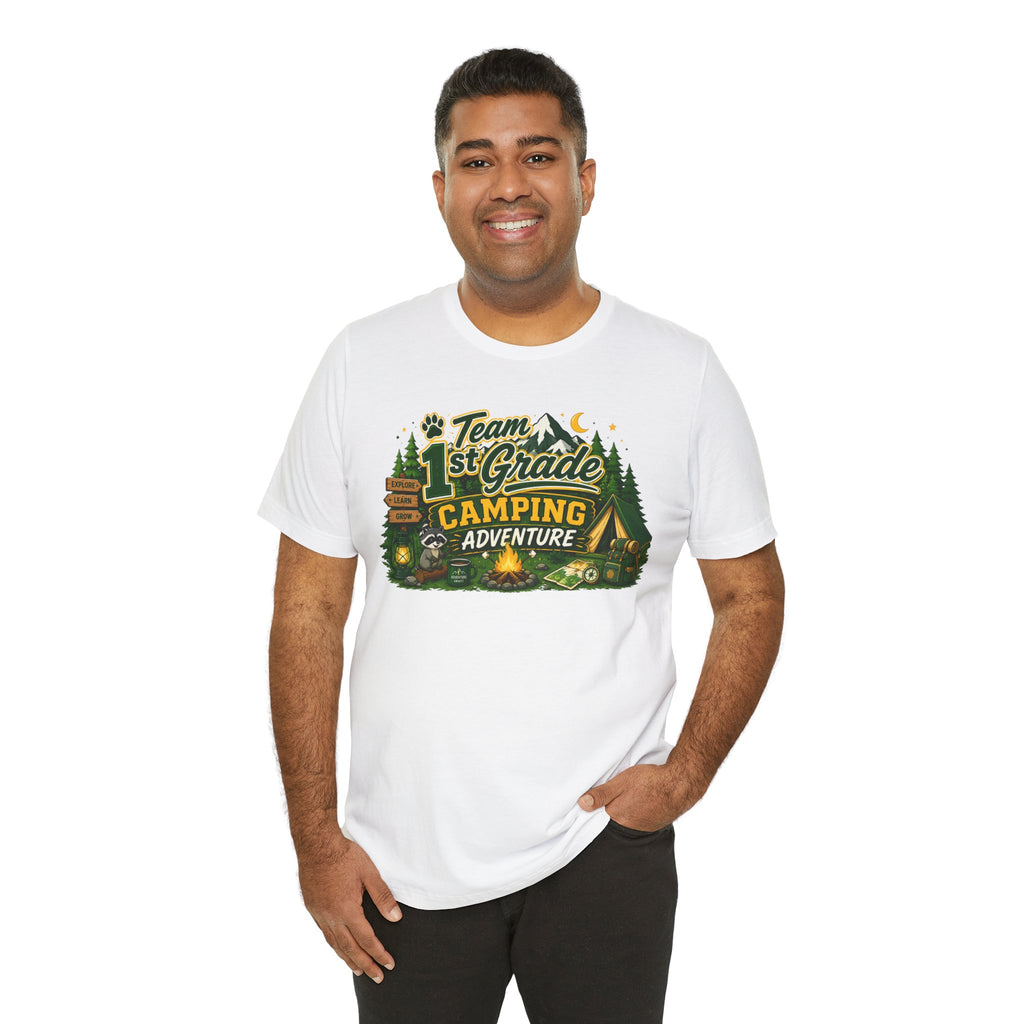 1st Grade Camping Adventure Adult T‑Shirt