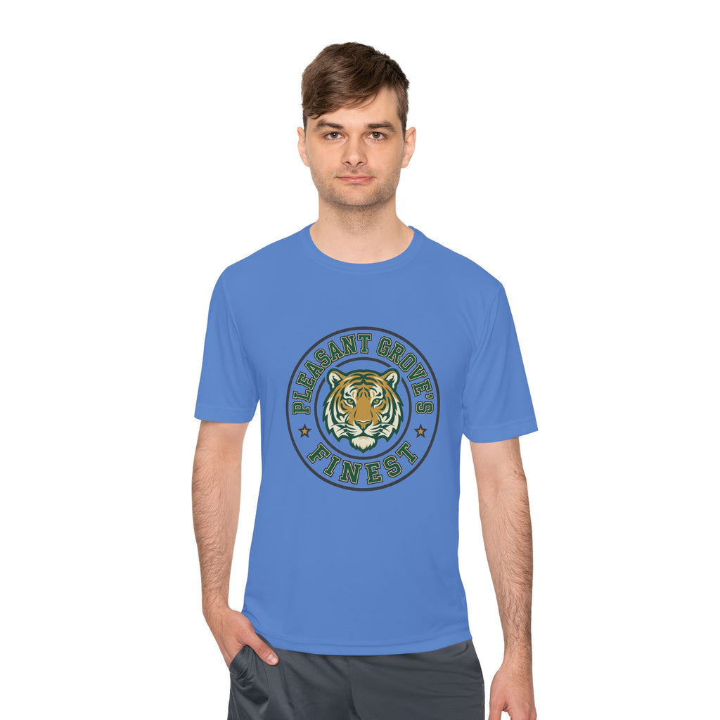 Tiger Crest Tee — "Pleasant Grove's Finest" Moisture-Wicking Shirt