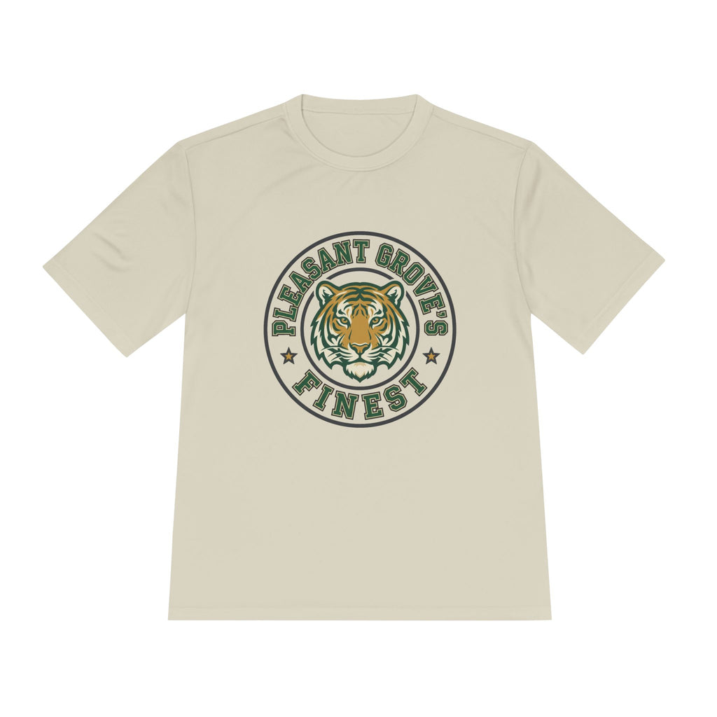 Tiger Crest Tee — "Pleasant Grove's Finest" Moisture-Wicking Shirt