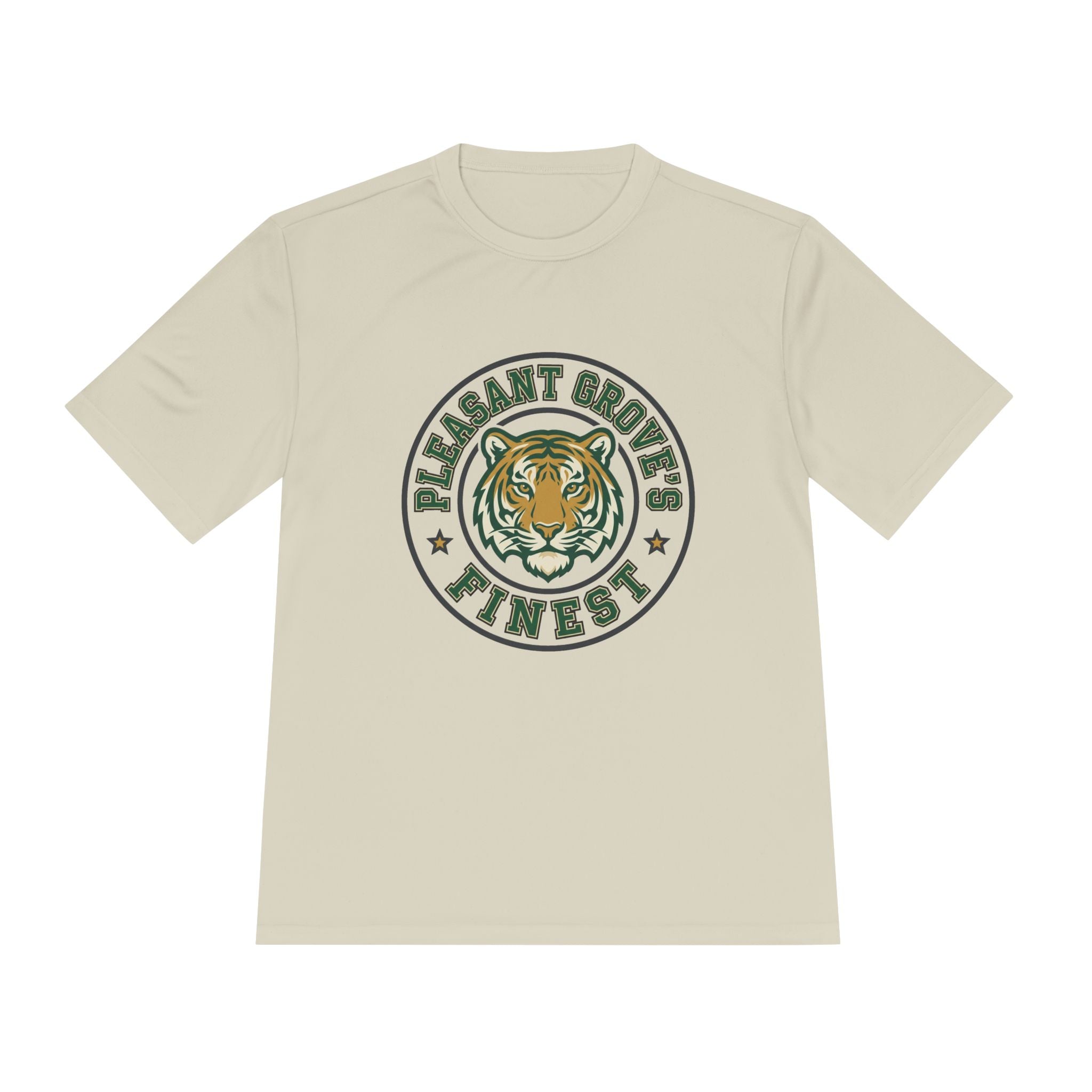Tiger Crest Tee — "Pleasant Grove's Finest" Moisture-Wicking Shirt