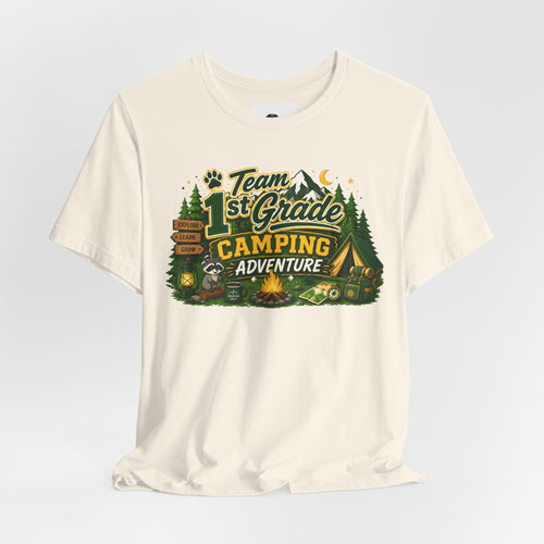 1st Grade Camping Adventure Adult T‑Shirt