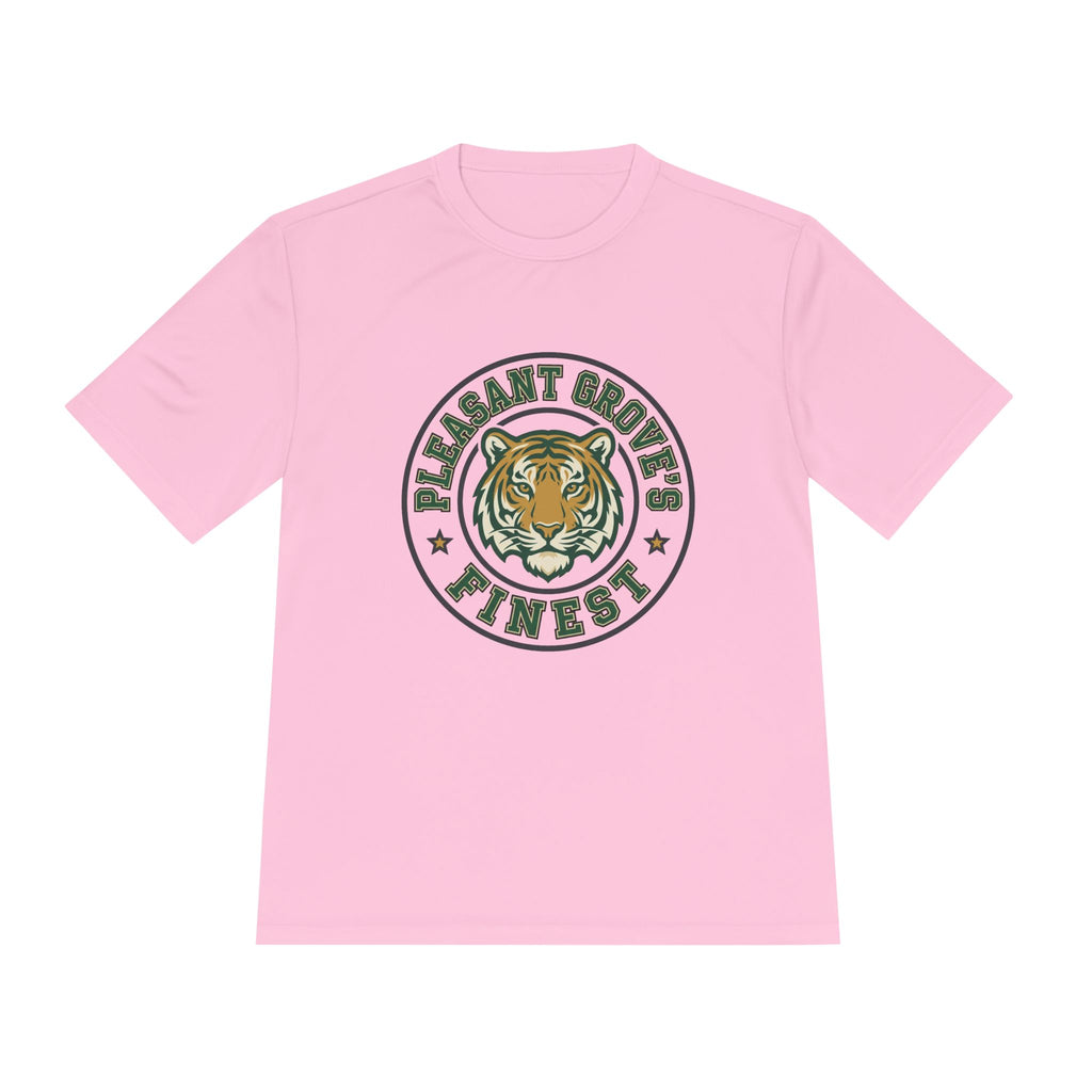 Tiger Crest Tee — "Pleasant Grove's Finest" Moisture-Wicking Shirt
