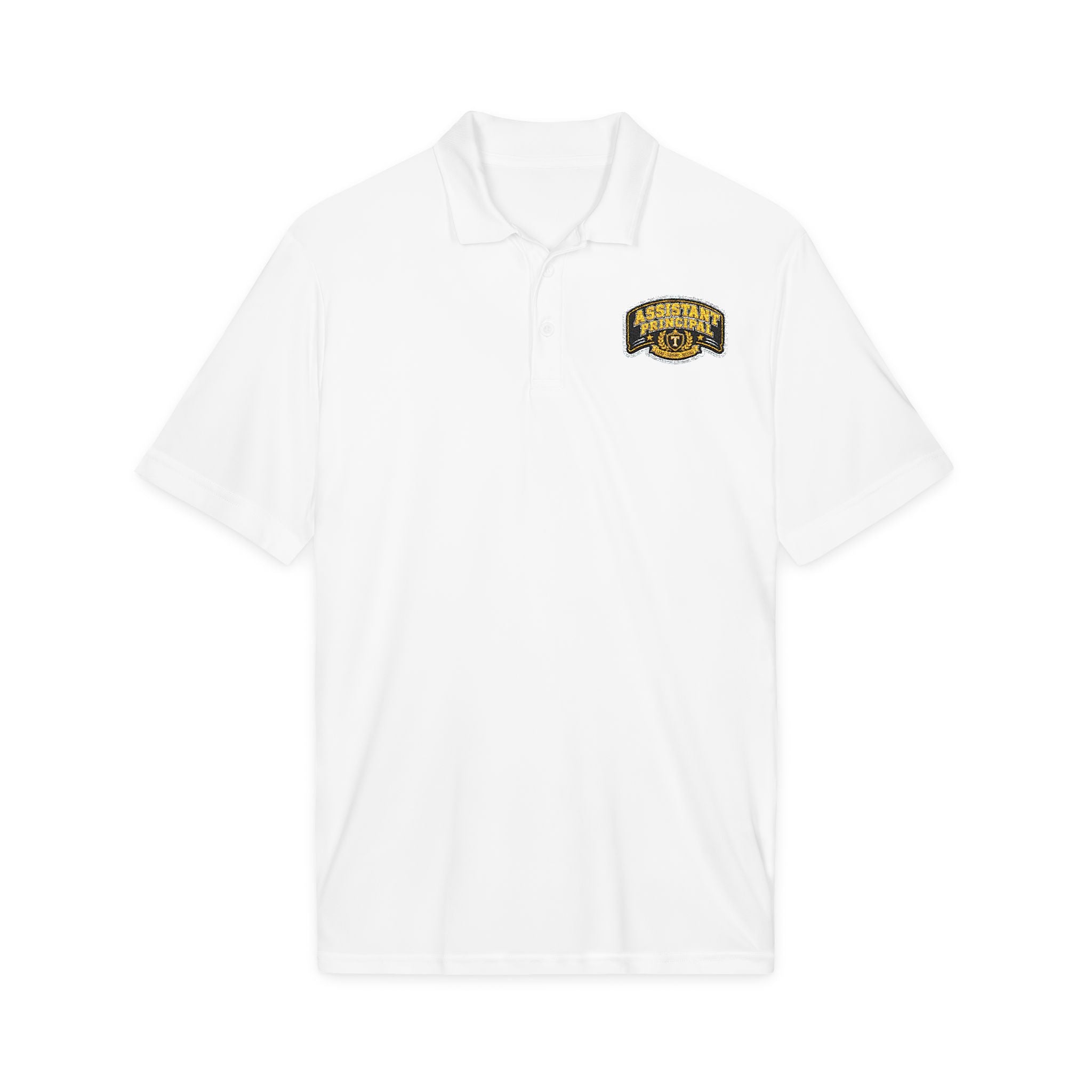 White Polo Shirt with Gold Sparkle 'Huskies' Left Chest Logo