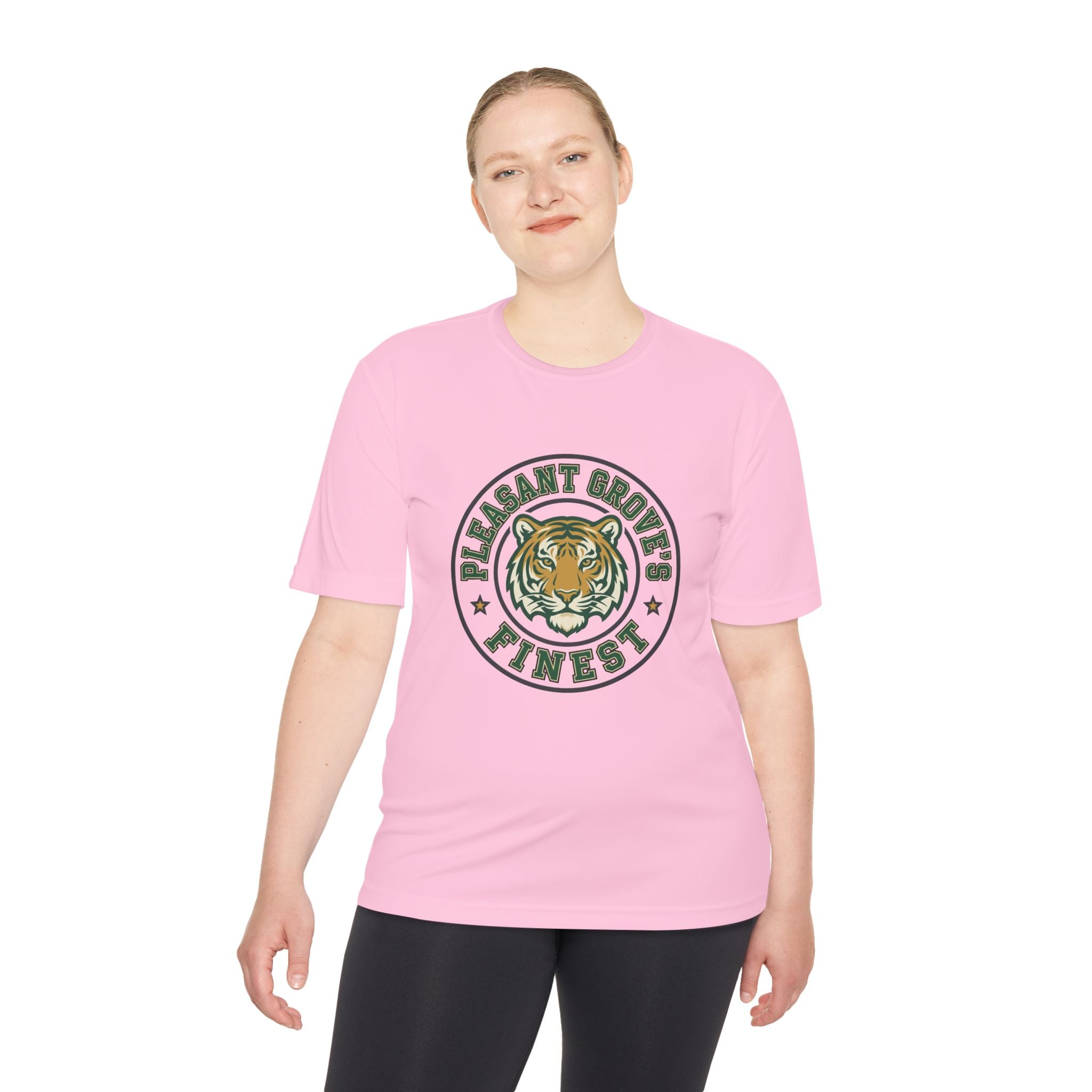 Tiger Crest Tee — "Pleasant Grove's Finest" Moisture-Wicking Shirt